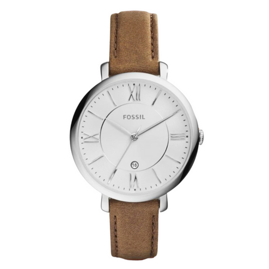 Fossils Jacqueline Brown Leather Strap White Dial Quartz Watch for Ladies ES3708