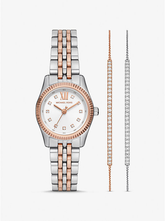 Michael Kors Lexington Two-Tone Pave Watch and Bracelet Gift Set MK4817SET