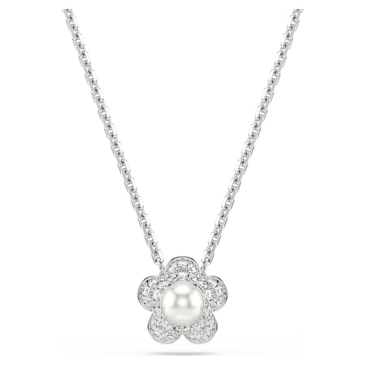 Swarovski Ariana Grande x Swarovski pendant Crystal Pearl, Round cut, Flower, White, Rhodium plated 5755817