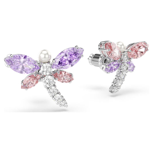 Swarovski Ariana Grande x Swarovski stud earrings Mixed cuts, Dragonfly, Multicolored, Rhodium plated 5737371