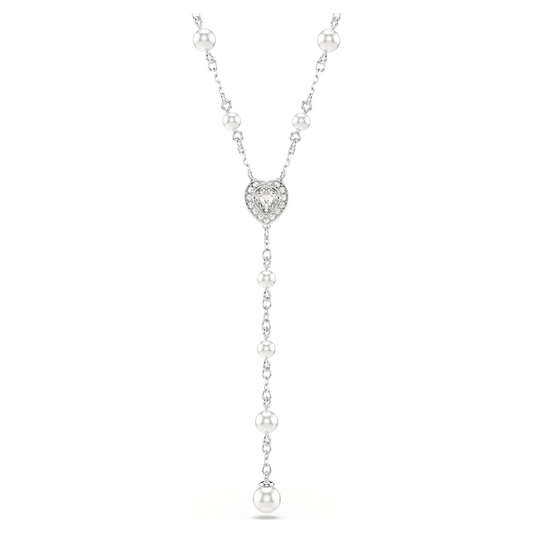 Swarovski Ariana Grande x Swarovski Y necklace Mixed cuts, Crystal pearl, Heart, White, Rhodium plated 5720855