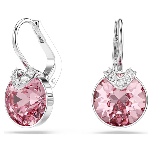 Swarovski Bella V drop earrings Round cut, Pink, Rhodium plated 5734235