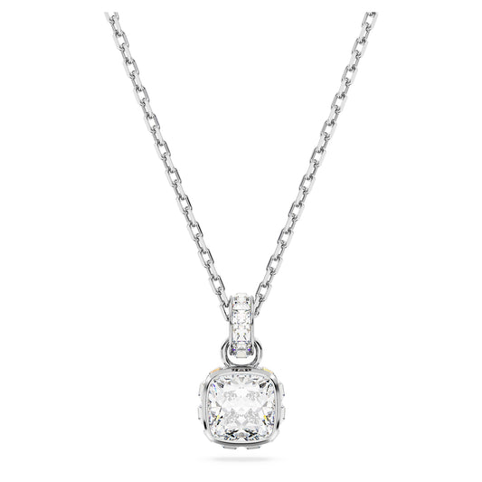 Swarovski Birthstone pendant Square cut, April, White, Rhodium plated 5651704