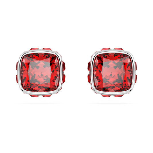 Swarovski Birthstone stud earrings Square cut, July, Red, Rhodium plated 5661959