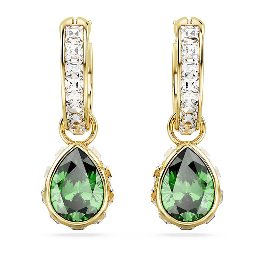 Swarovski Chroma drop earrings Pear cut, Green, Gold-tone plated 5662922