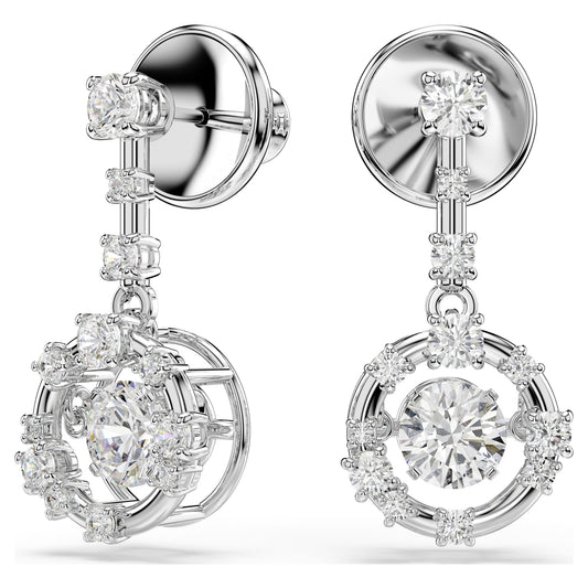 Swarovski Constella drop earrings Round cut, Dancing stone, White, Rhodium plated 5738194