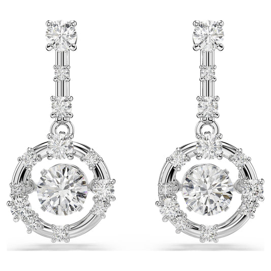 Swarovski Constella drop earrings Round cut, Dancing stone, White, Rhodium plated 5738194