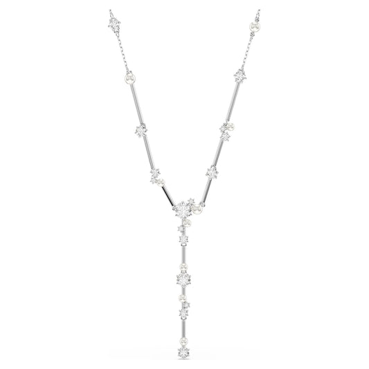 Swarovski Constella Y necklace Crystal pearl, Round cuts, White, Rhodium plated 5711830