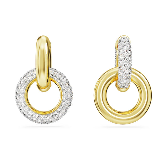 Swarovski Dextera hoop earrings Asymmetrical design, Interlocking loop, White, Gold-tone plated 5668818