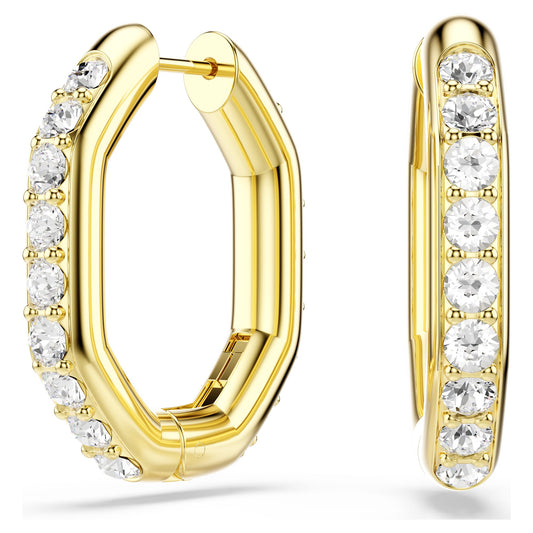 Swarovski Dextera hoop earrings Octagon shape, Round cut, Medium, White, Gold-tone plated 5724584