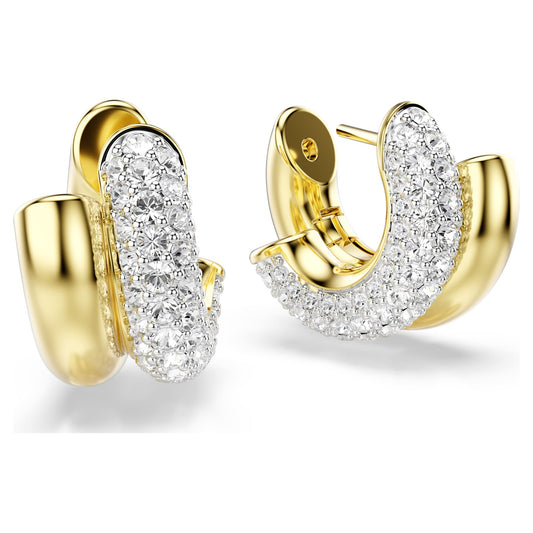 Swarovski Dextera hoop earrings Round cut, Mini, White, Gold-tone plated 5740735