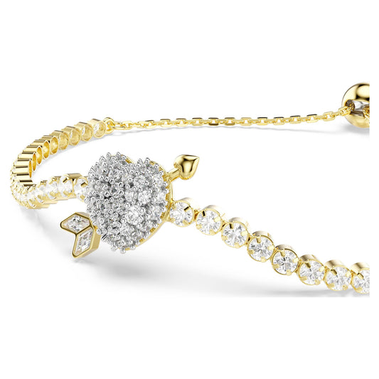 Swarovski Idyllia bracelet Mixed cuts, Heart with arrow, White, Gold-tone plated 5744061