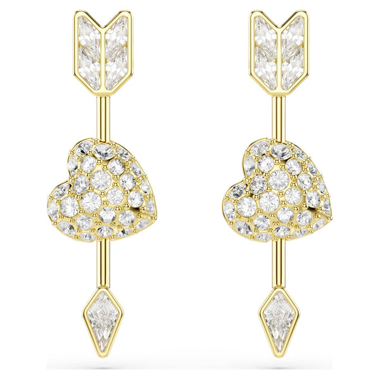 Swarovski Idyllia drop earrings Mixed cuts, Heart with arrow, White, Gold-tone plated 5737295