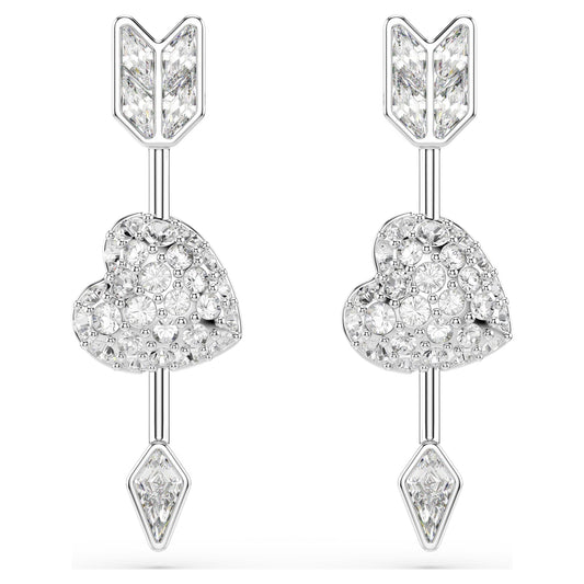 Swarovski Idyllia drop earrings Mixed cuts, Heart with arrow, White, Rhodium plated 5749602