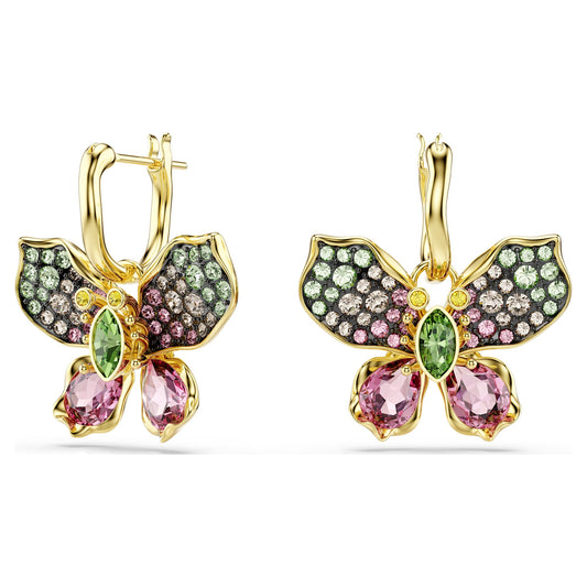Swarovski Idyllia drop earrings Mixed cuts, Pavé, Butterfly, Multicolored, Gold-tone plated 5709953