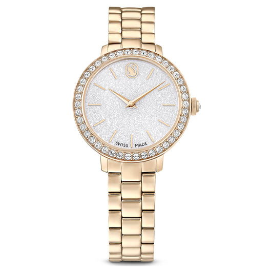 Swarovski Matrix 3-link watch Swiss Made, Metal bracelet, Gold tone, Champagne gold-tone finish 5715026