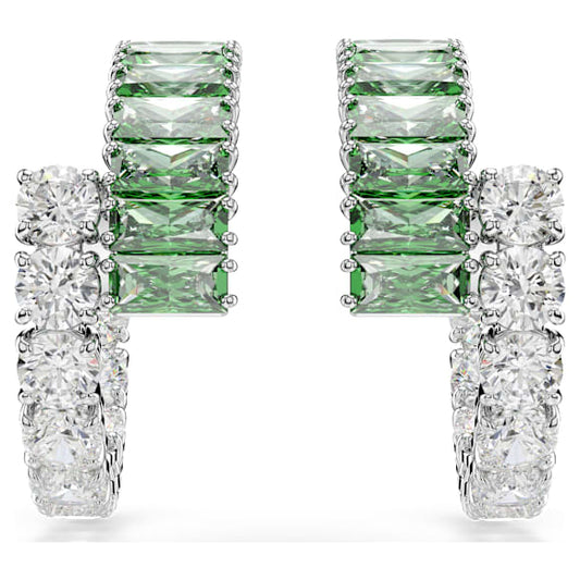 Swarovski Matrix hoop earrings Mixed cuts, Green, Rhodium plated 5732264