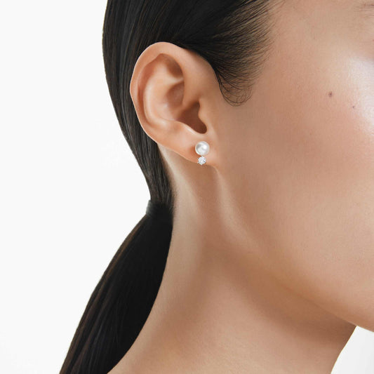 Swarovski Matrix stud earrings Crystal pearl, Round cut, White, Rhodium plated 5694225
