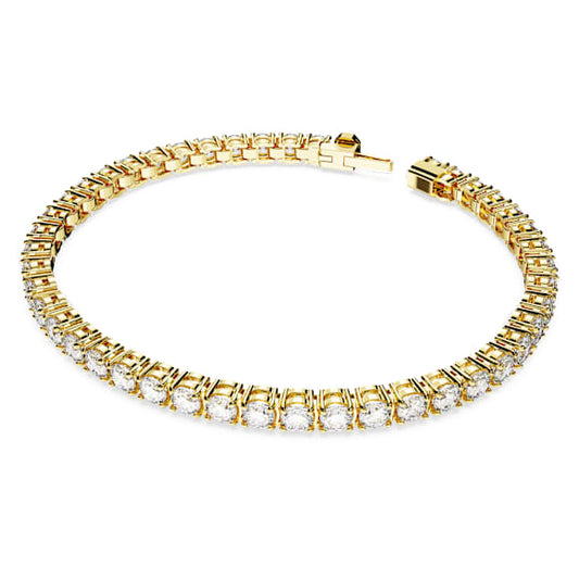 Swarovski Matrix Tennis bracelet Round cut, White, Gold-tone plated 5657662