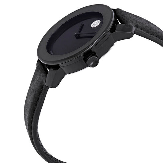 Movado Bold Black Dial Black Leather Ladies Watch 3600483