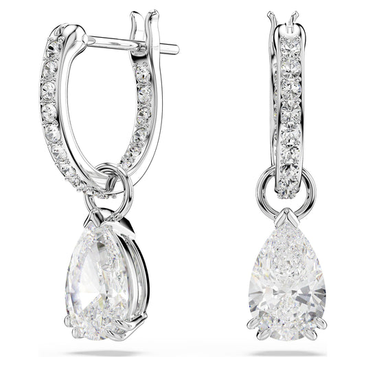 Swarovski Stilla drop earrings Pear cut, Round cut, White, Rhodium plated 5636716