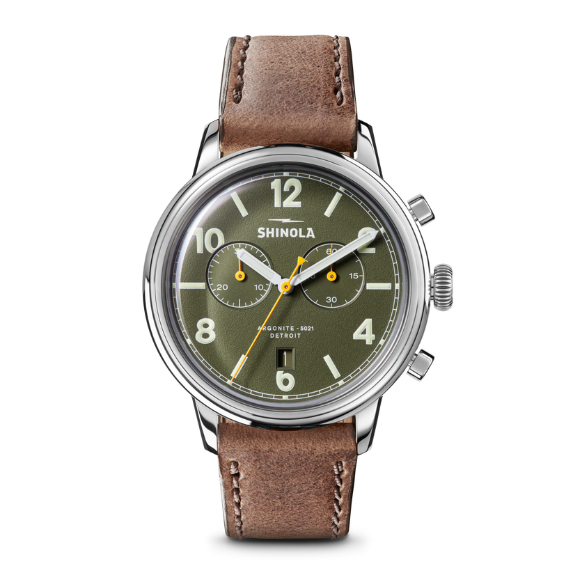 Shinola Traveler Chronograph Watch S0120311530-1-DkOlv-42-USA
