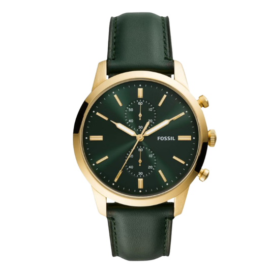Fossils Townsman Dark Green Leather Strap Dark Green Dial Chronograph Quartz Watch for Gents FS5599