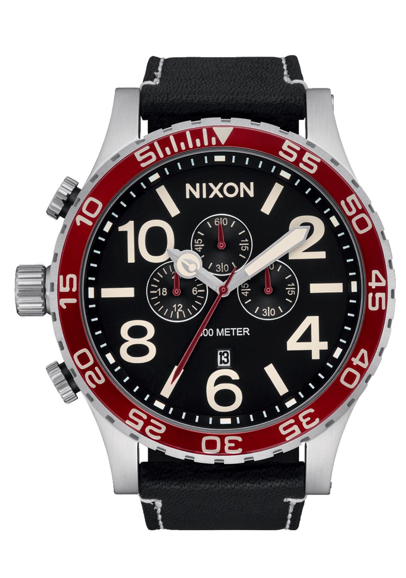 Nixon 51-30 Chrono Leather Silver/Black/Cranberry A1392-5199 51mm
