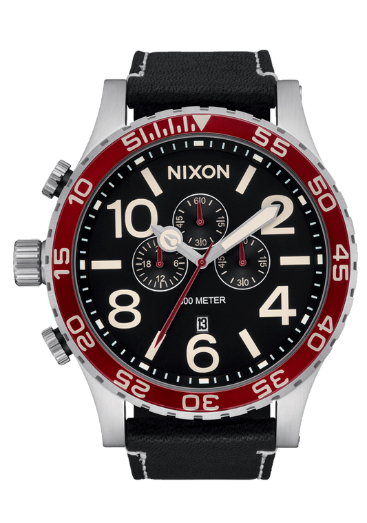 Nixon 51-30 Chrono Leather Silver/Black/Cranberry A1392-5199 51mm