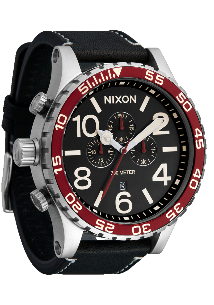 Nixon 51-30 Chrono Leather Silver/Black/Cranberry A1392-5199 51mm