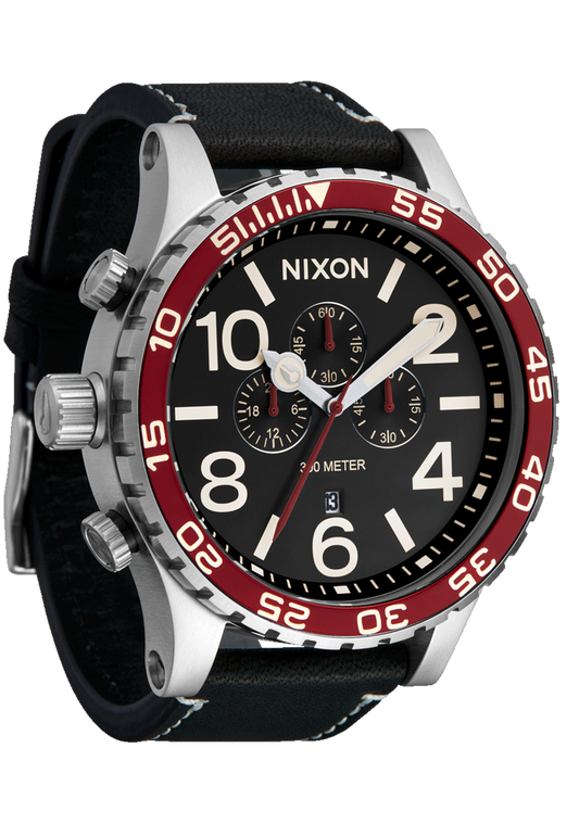 Nixon 51-30 Chrono Leather Silver/Black/Cranberry A1392-5199 51mm
