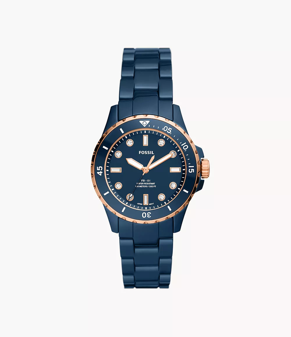 Fossils FB-01 Three-Hand Blue Ceramic Watch CE1125