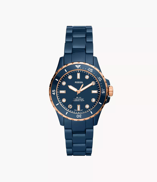 Fossils FB-01 Three-Hand Blue Ceramic Watch CE1125