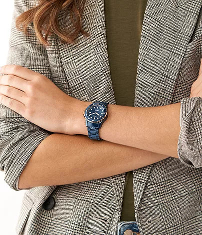 Fossils FB-01 Three-Hand Blue Ceramic Watch CE1125