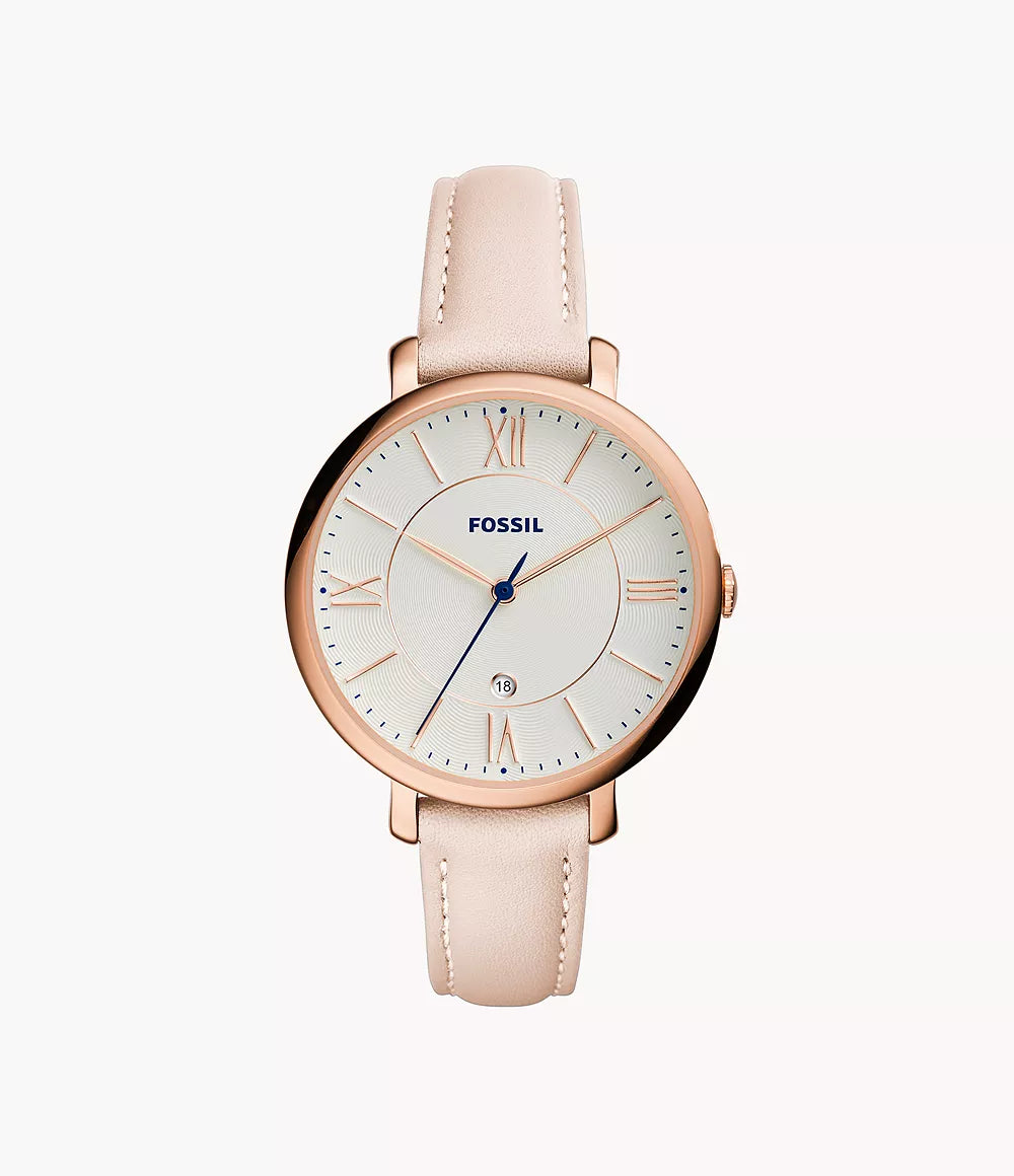 Fossils Jacqueline Three-Hand Date Blush Leather Watch ES3988