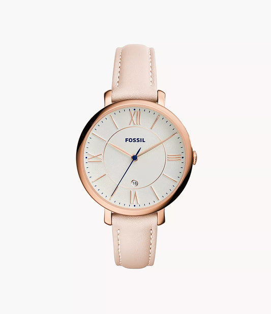Fossils Jacqueline Three-Hand Date Blush Leather Watch ES3988