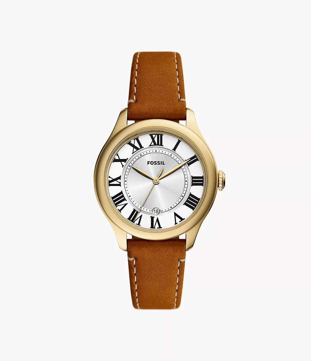 Fossil Gilmore Three-Hand Date Medium Brown Leather Watch ES5397