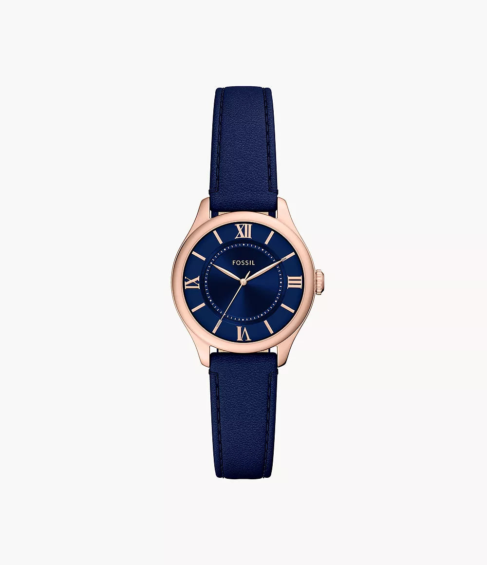 Fossil Gilmore Three-Hand Navy Leather Watch ES5424