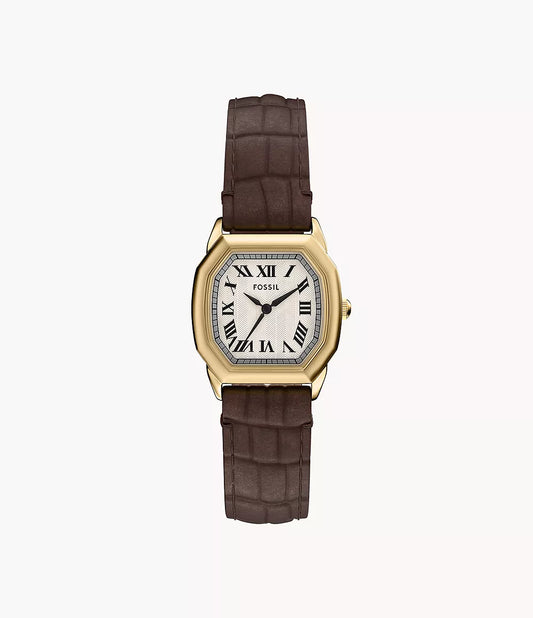 Fossils Harlow Three-Hand Brown Croco Leather Watch ES5426