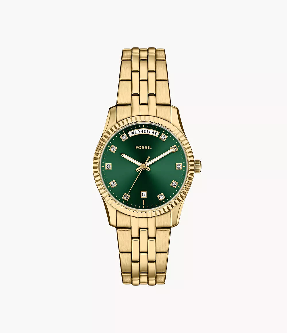 Fossils Scarlette Three-Hand Day-Date Gold-Tone Stainless Steel Watch ES5460