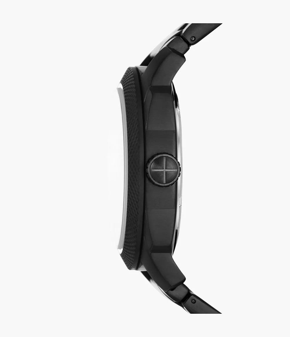 Fossils Machine Three-Hand Date Black Stainless Steel Watch FS5971