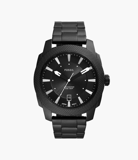 Fossils Machine Three-Hand Date Black Stainless Steel Watch FS5971