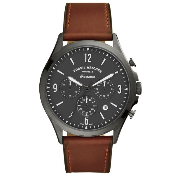 Fossil Forrester Brown Leather Strap Gray Dial Chronograph Quartz Watch for Gents FS5815