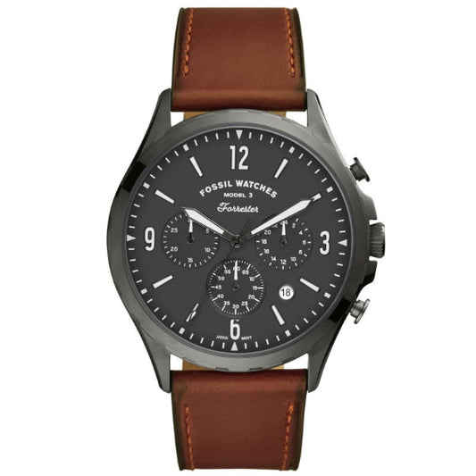Fossil Forrester Brown Leather Strap Gray Dial Chronograph Quartz Watch for Gents FS5815