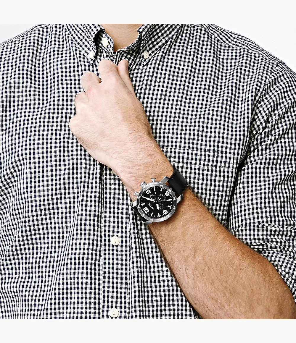 Fossils Nate Chronograph Black Leather Watch JR1436