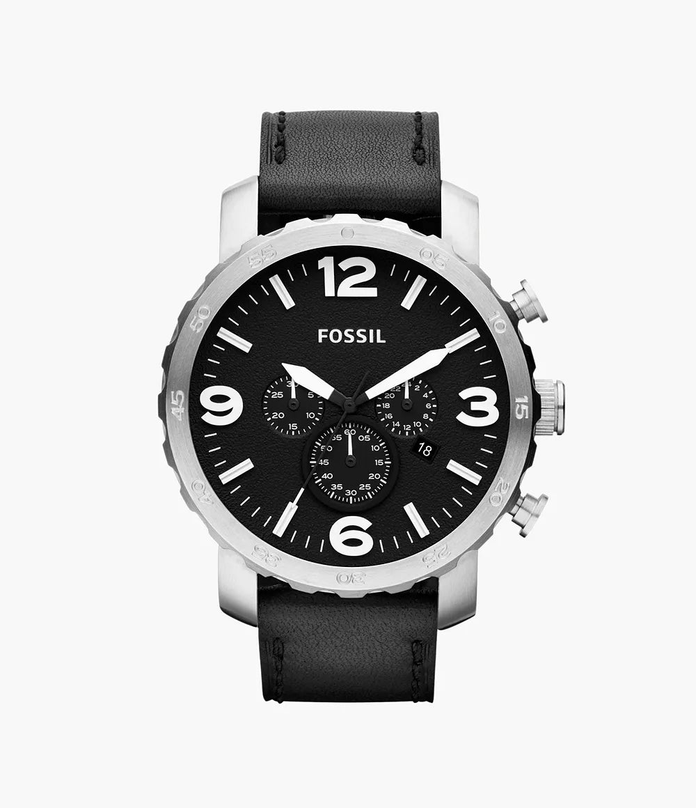 Fossils Nate Chronograph Black Leather Watch JR1436