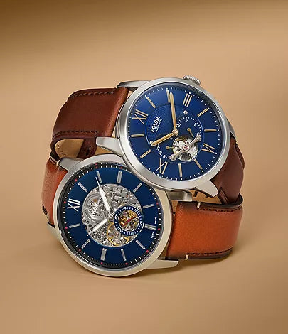 Fossils Townsman 48mm Automatic Light Brown Leather Watch ME3154