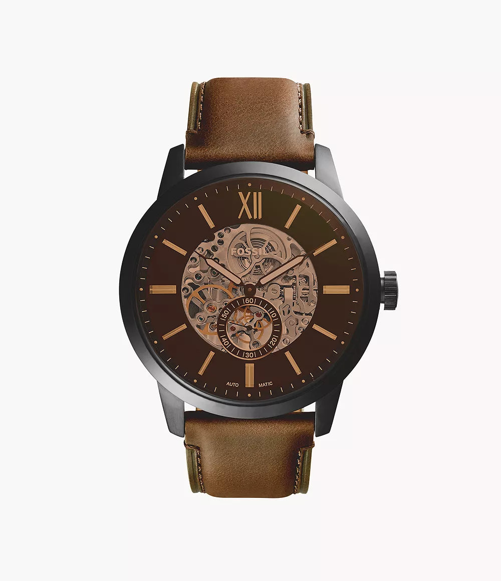 Fossils Townsman 48 mm Automatic Brown Leather Watch ME3155