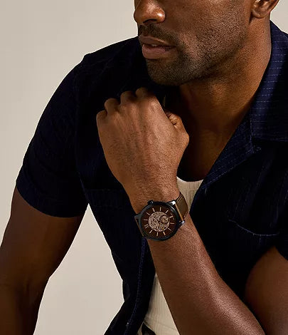 Fossils Townsman 48 mm Automatic Brown Leather Watch ME3155