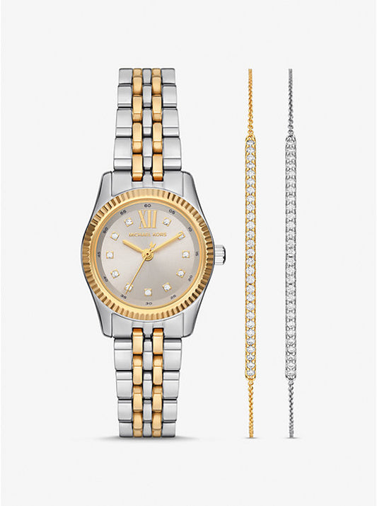 Michael Kors Lexington Two-Tone Pavé Watch and Bracelet Gift Set MK4815SET